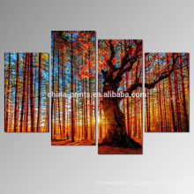 Arbre avec le coucher du soleil Impression sur toile / Automne Forest Wall Art Decor / Sunshine Landscape Canvas Painting